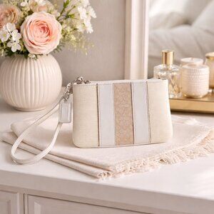 Coach Legacy Striped Small Wristlet/Clutch/Wallet Cream Brown Signature Y2K